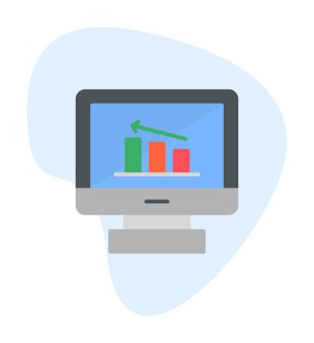 İstatistik simgesi, vektör illüstrasyonlu bilgisayar monitörü                        
