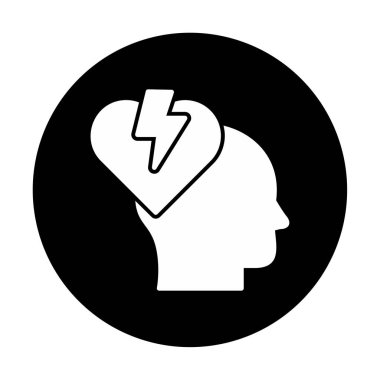 İnsan kafası ve kırık kalp düz renk vektör simgesi tasarımı