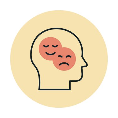 Bipolar bozukluk veya depresyon BP web ikonu, vektör illüstrasyonu. Ruh sağlığı sembolleri gösteriliyor