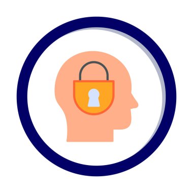 Erkekler kafasında kilit, yaratıcı vektör simgesi olan güvenlik kavramı