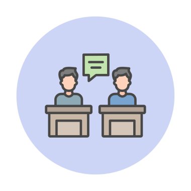 Konuşma yapan erkekler tartışma ikonu, vektör illüstrasyonunda ayakta duruyorlar