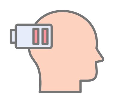 Düşük pil işaretli insan kafası, tükenmiş adam konsepti, vektör çizimi