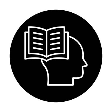 Beyaz arkaplanda izole edilmiş modaya uygun düz biçimli kitap simgesine sahip baş. 