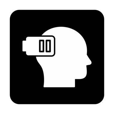 Düşük pil işaretli insan kafası, tükenmiş adam konsepti, vektör çizimi