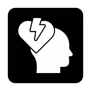 İnsan kafası ve kırık kalp düz renk vektör simgesi tasarımı