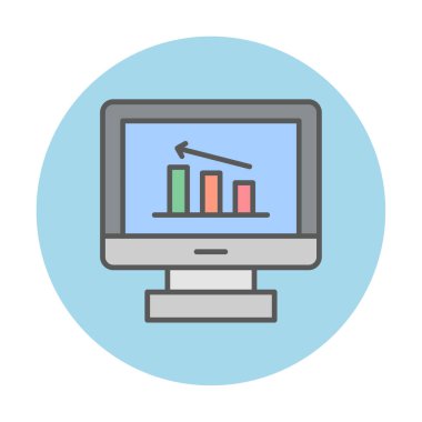 İstatistik simgesi, vektör illüstrasyonlu bilgisayar monitörü                        