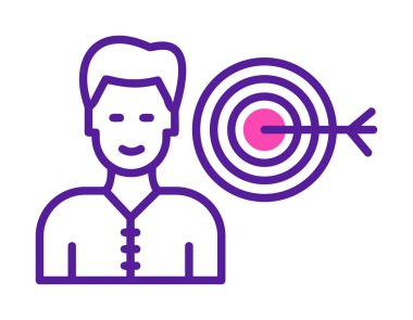 ok simgesi çizimi olan bir hedefin arka planına karşı adam