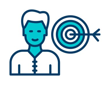 ok simgesi çizimi olan bir hedefin arka planına karşı adam