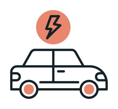 Elektrikli araba ikonu. Elektrikli otomobil ve şarj sembolü. Çevre dostu elektro araç konsepti. Vektör illüstrasyonu 