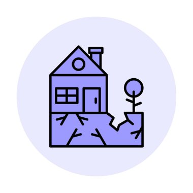 Deprem ikonu üstüne ev ve bitki. vektör illüstrasyonu