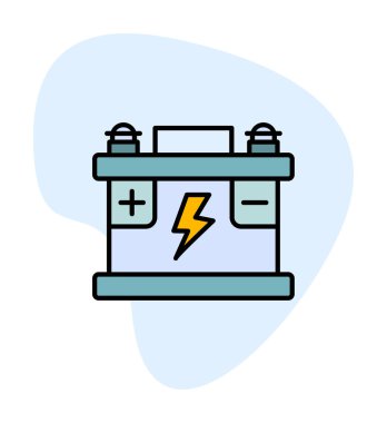 Araba aküsü simgesi. Ağ için Kataloglayıcı imza vektör simgesinin düz çizimi.