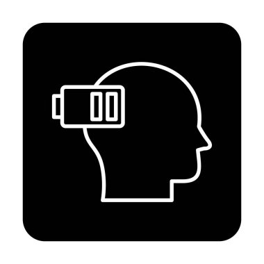 Düşük pil işaretli insan kafası, tükenmiş adam konsepti, vektör çizimi