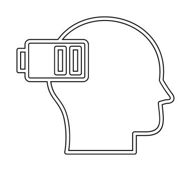 Düşük pil işaretli insan kafası, tükenmiş adam konsepti, vektör çizimi