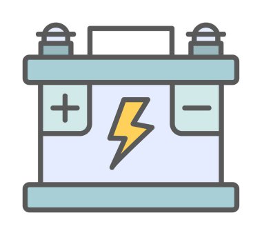 Araba aküsü simgesi. Ağ için Kataloglayıcı imza vektör simgesinin düz çizimi.