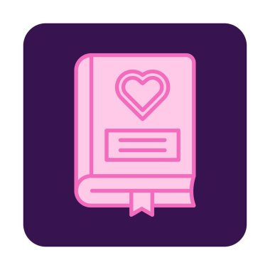 Kalp ikonu ve vektör illüstrasyonlu romantizm kitabı 