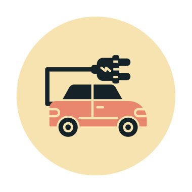 Elektrikli araba ikonu. Elektrikli otomobil ve şarj sembolü. Çevre dostu elektro araç konsepti. Vektör illüstrasyonu 