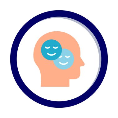 Gülümseyen emojilerle insan kafası, vektör illüstrasyonu