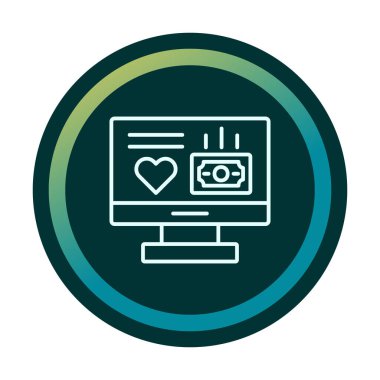 Para ve kalp web simgesi, vektör illüstrasyonlu bilgisayar monitörü