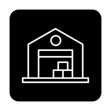 Kutu simgesi ve vektör illüstrasyonlu depo 