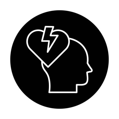 İnsan kafası ve kırık kalp düz renk vektör simgesi tasarımı