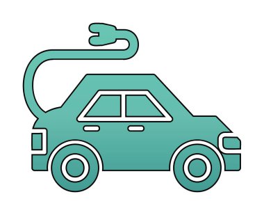 Elektrikli araba ikonu. Elektrikli otomobil ve şarj sembolü. Çevre dostu elektro araç konsepti. Vektör illüstrasyonu 