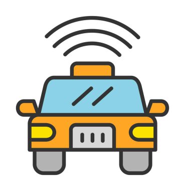 Akıllı araba düz ikonu. Otomobil kontrolüne uzaktan erişim. Nesnelerin İnterneti. Vektör illüstrasyonu 