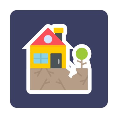 Deprem ikonu üstüne ev ve bitki. vektör illüstrasyonu