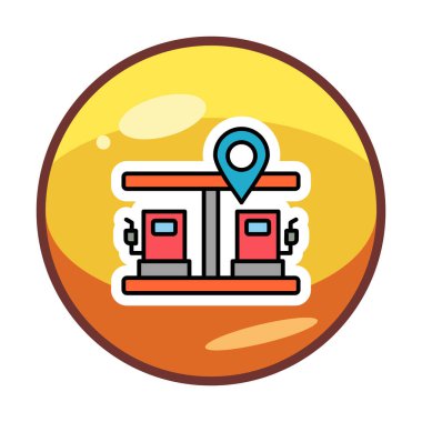 Benzin istasyonu web simgesi, vektör illüstrasyonlu harita işaretleyici