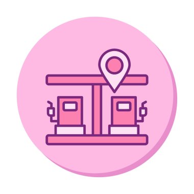 Benzin istasyonu web simgesi, vektör illüstrasyonlu harita işaretleyici