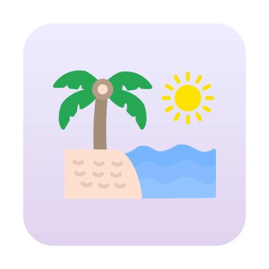 Gün batımı ve deniz ikonu, Plaj ikonu, vektör illüstrasyonu