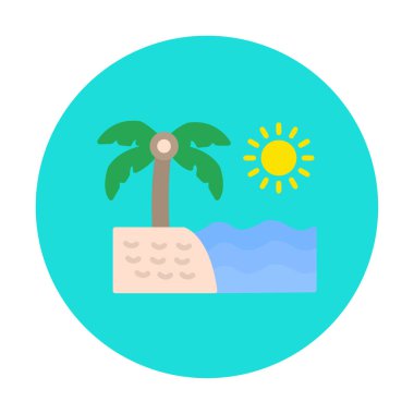 Gün batımı ve deniz ikonu, Plaj ikonu, vektör illüstrasyonu