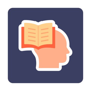 Beyaz arkaplanda izole edilmiş modaya uygun düz biçimli kitap simgesine sahip baş. 