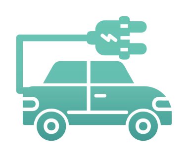 Elektrikli araba ikonu. Elektrikli otomobil ve şarj sembolü. Çevre dostu elektro araç konsepti. Vektör illüstrasyonu 