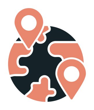 Konum simgesi, Dünya Turizmi kavramına sahip Dünya küresinin vektör illüstrasyonu