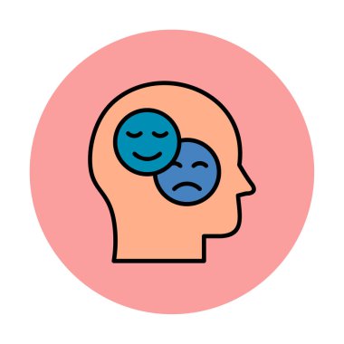 Bipolar bozukluk veya depresyon BP web ikonu, vektör illüstrasyonu. Ruh sağlığı sembolleri gösteriliyor