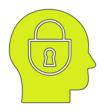 Erkekler kafasında kilit, yaratıcı vektör simgesi olan güvenlik kavramı