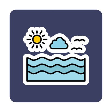 Uçan martılar ikonuyla güneş ve denizin vektör çizimi 