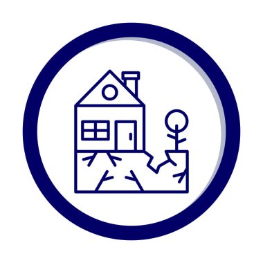 Deprem ikonu üstüne ev ve bitki. vektör illüstrasyonu