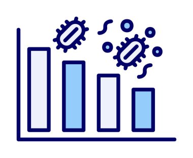 Grafik ve bakteri simgesi, vektör illüstrasyonu ile azalan kavram   