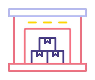 Kutu simgesi ve vektör illüstrasyonlu depo 