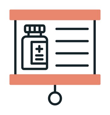 Tıbbi şişe simgesiyle sunum tahtası, vektör illüstrasyonu