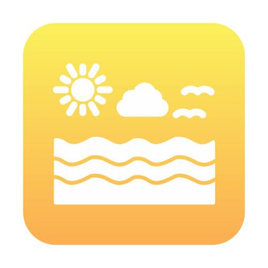 Uçan martılar ikonuyla güneş ve denizin vektör çizimi 