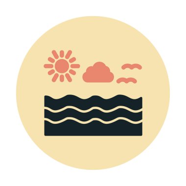 Uçan martılar ikonuyla güneş ve denizin vektör çizimi 