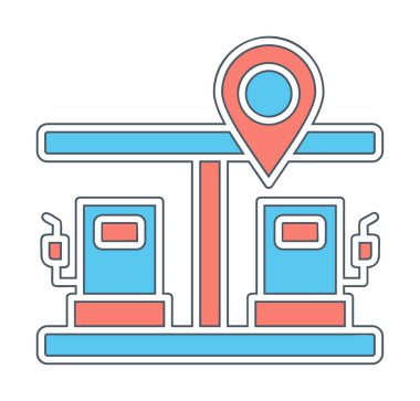 Benzin istasyonu web simgesi, vektör illüstrasyonlu harita işaretleyici