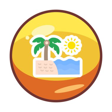 Gün batımı ve deniz ikonu, Plaj ikonu, vektör illüstrasyonu