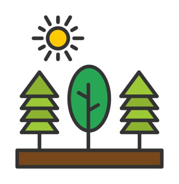 Ağaçlar, orman, doğa simgesi, vektör illüstrasyonu