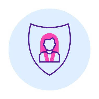 Kalkan simgesindeki kadın avatarı, kullanıcı koruma simgesi, vektör illüstrasyonu