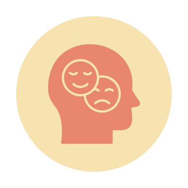 Bipolar bozukluk veya depresyon BP web ikonu, vektör illüstrasyonu. Ruh sağlığı sembolleri gösteriliyor