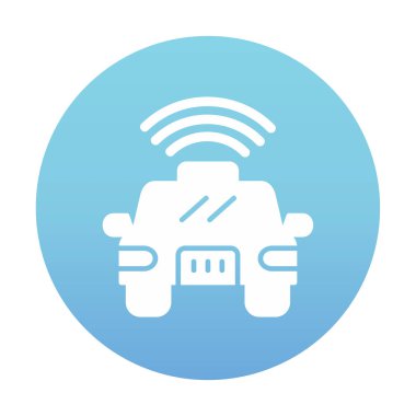 Akıllı araba düz ikonu. Otomobil kontrolüne uzaktan erişim. Nesnelerin İnterneti. Vektör illüstrasyonu 