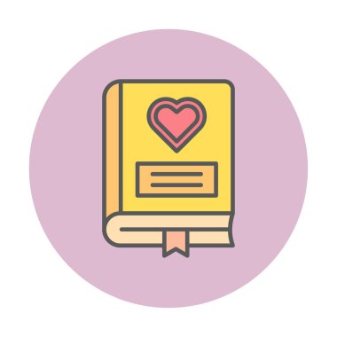 Kalp ikonu ve vektör illüstrasyonlu romantizm kitabı 